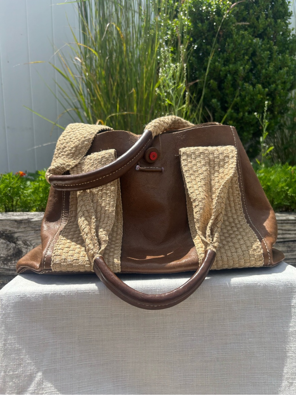 Henry Beguelin Handmade Leather Tote Bag Brown Woven Strap Artisan Italy Boho - Picture 4 of 13